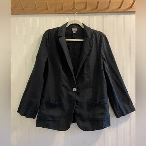 J. Jill Black Linen Blazer Shell Button Long Sleeve Lightweight Feminine M